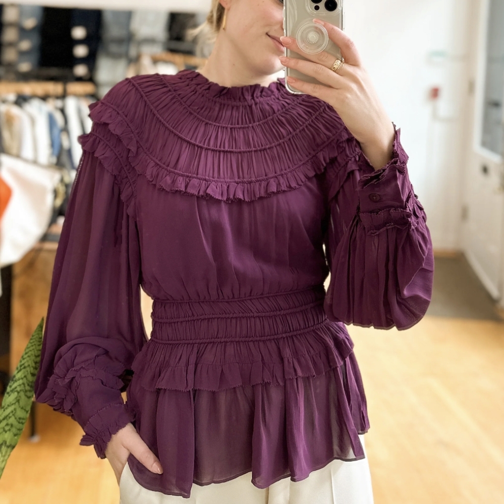 Farm Rio Burgundy Ruffled Blouse